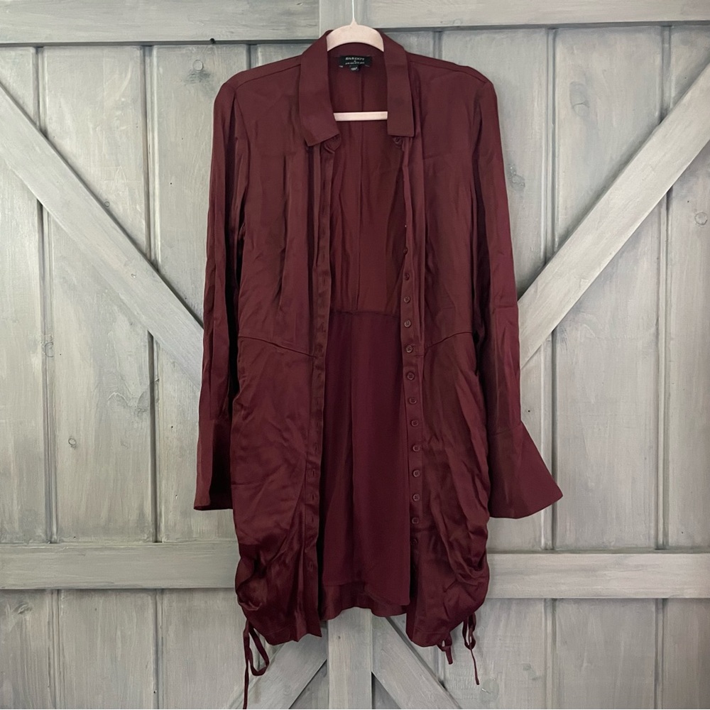 Bardot Sui Side Ruched Long Sleeve Minidress Merlot Red Satin Size US 6 - Picture 5 of 14